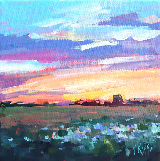 "Countryside Sunset #3" Acrylic on canvas 8"x8"