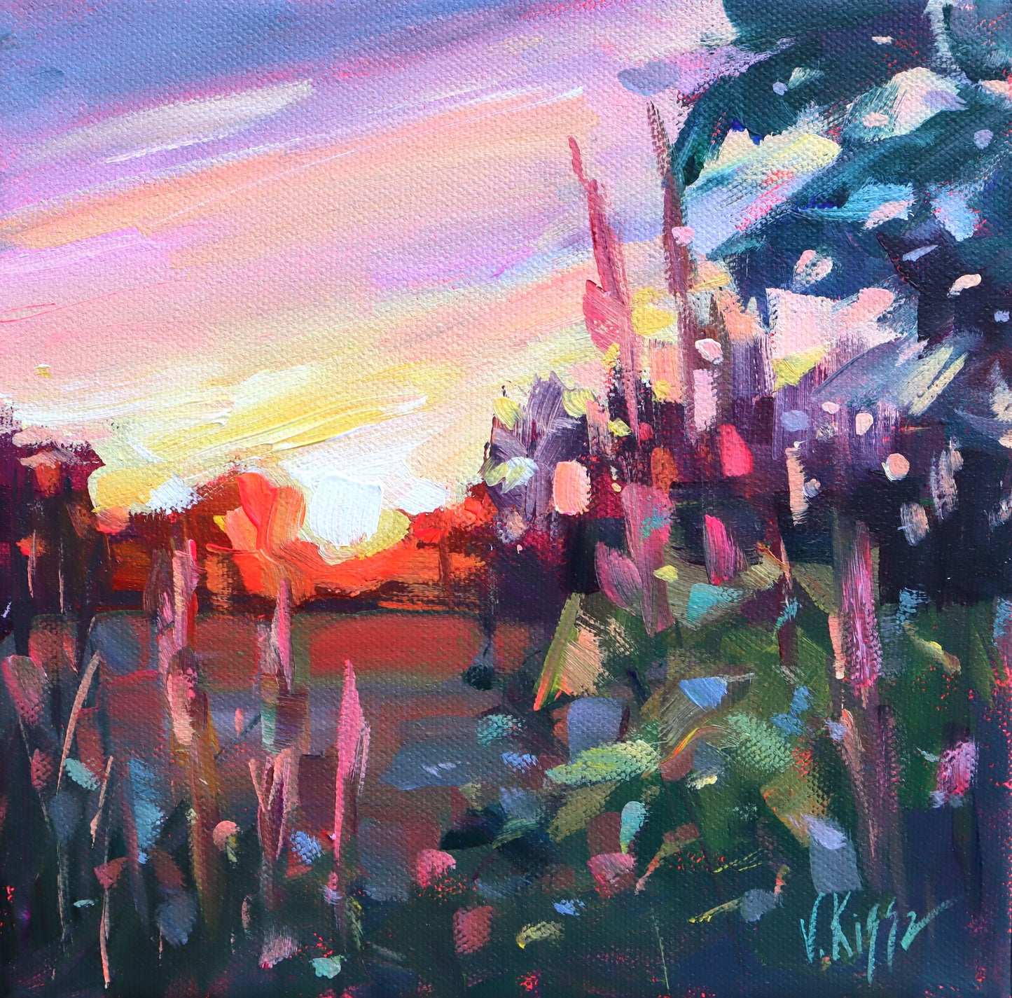 "Countryside Sunset #4" Acrylic on canvas 8"x8"