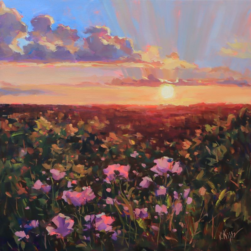"Dusk in Bloom" Acrylic on canvas 16"x16" FRAMED
