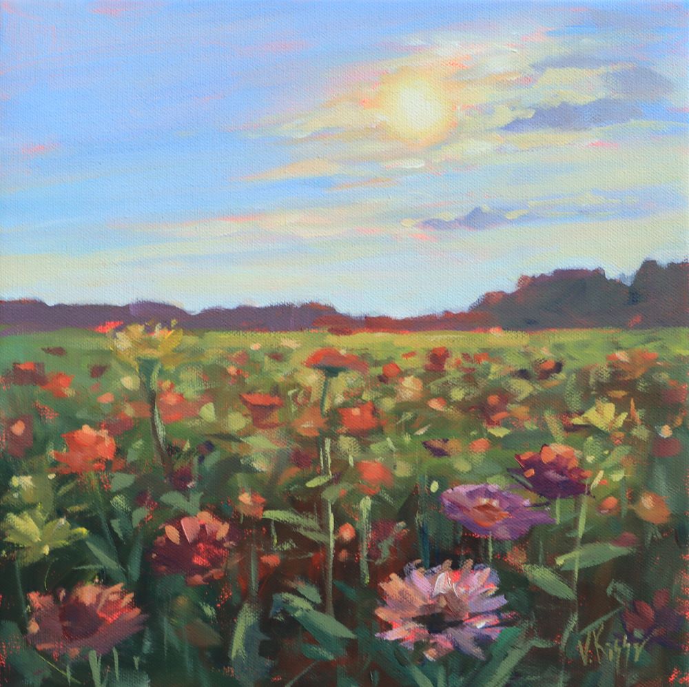 "Fields Aglow" Acrylic on canvas 12"x12" FRAMED