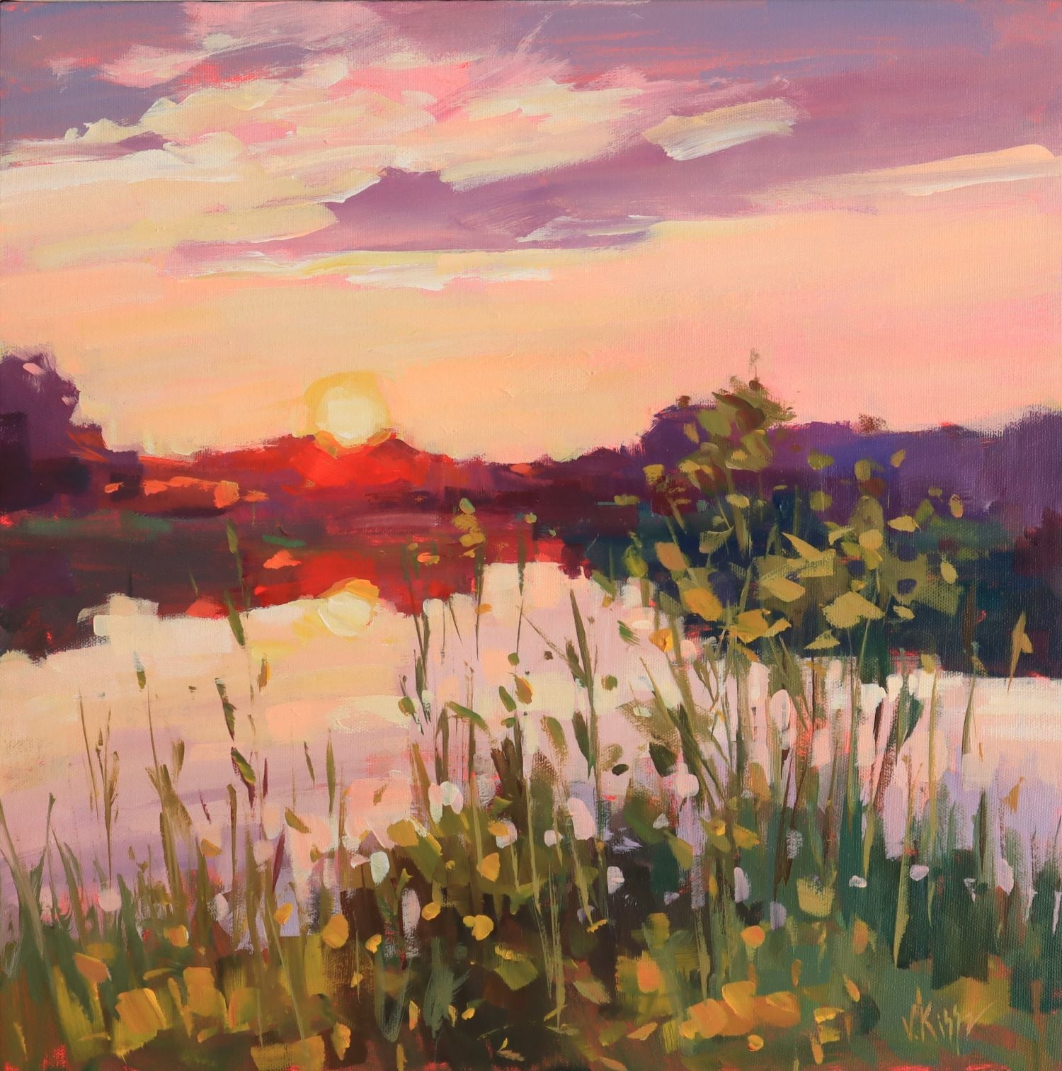 "Lake of Coral Serenity I" Acrylic on canvas 16"x16"
