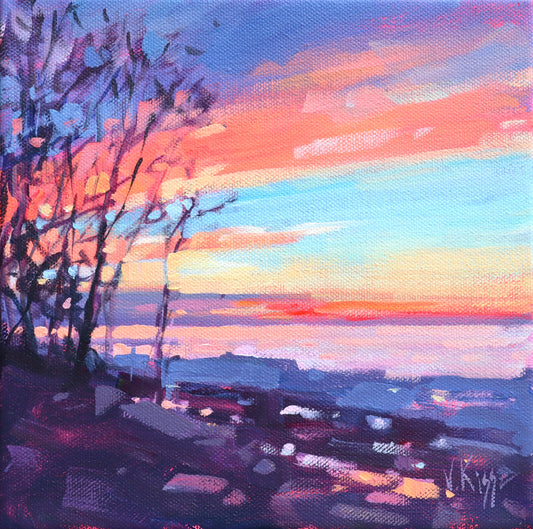 "Sunrise at Lake Erie #2" Acrylic on canvas 8"x8"