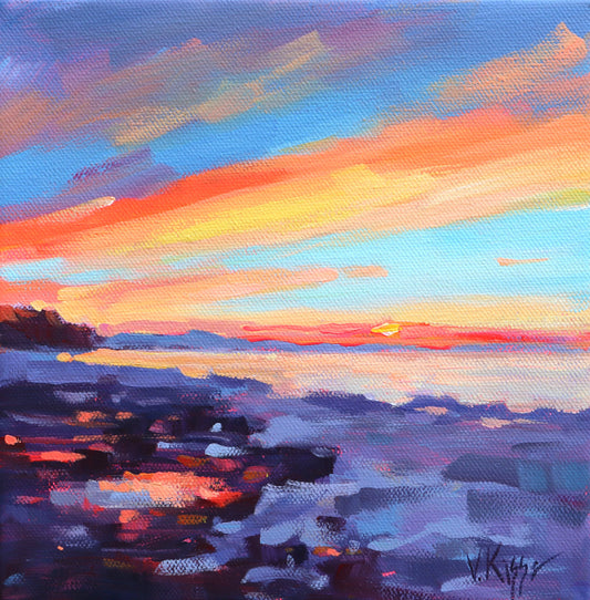 "Sunrise at Lake Erie" Acrylic on canvas 8"x8"