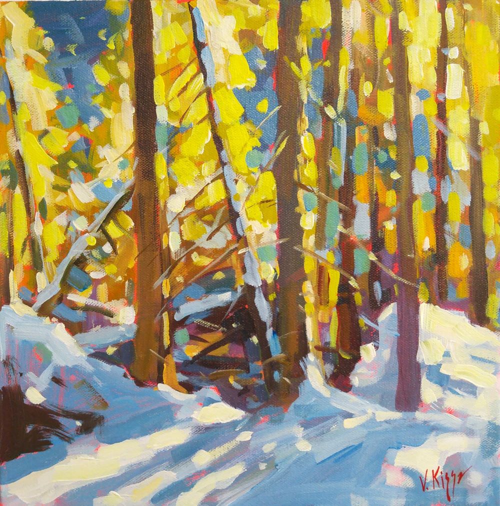 original Acrylic painting on canvas Modern Impressionistic Winter Landscape by Vera Kisseleva