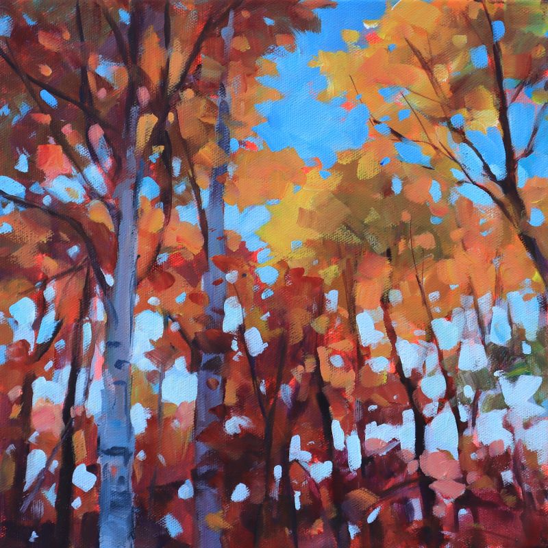 "A Chorus of Orange and Red" Acrylic painting on canvas 12"x12" UNFRAMED