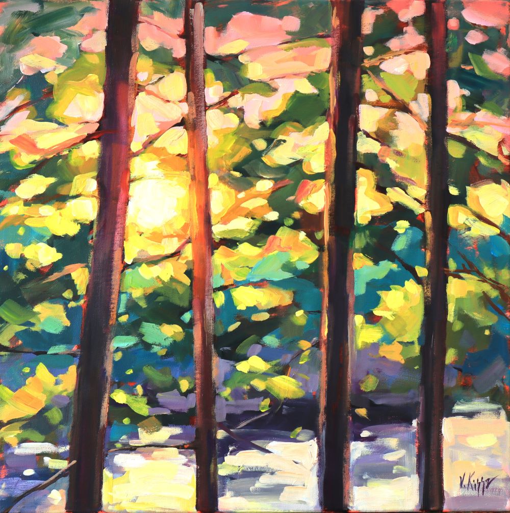 Colorful abstract painting of trees and foliage