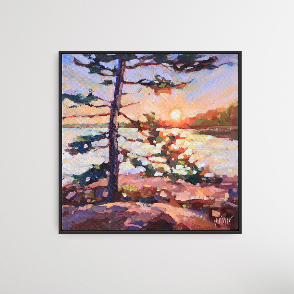 "Golden Hour at Georgian Bay" Acrylic on canvas 12"x12" FRAMED