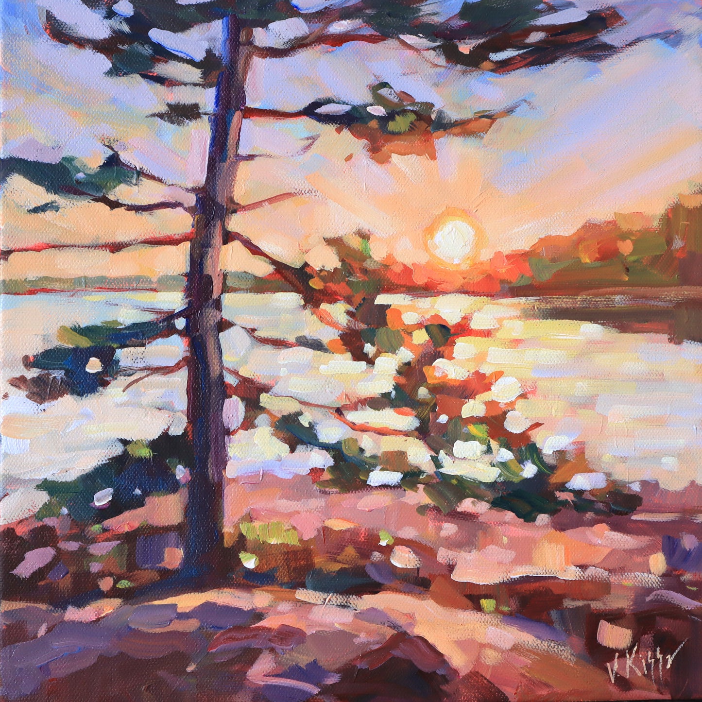 "Golden Hour at Georgian Bay" Acrylic on canvas 12"x12" FRAMED