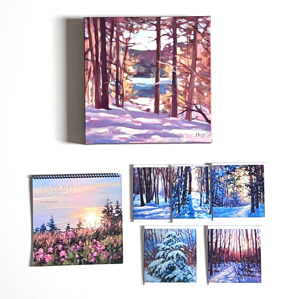Set of calendars with winter landscapes on a white background