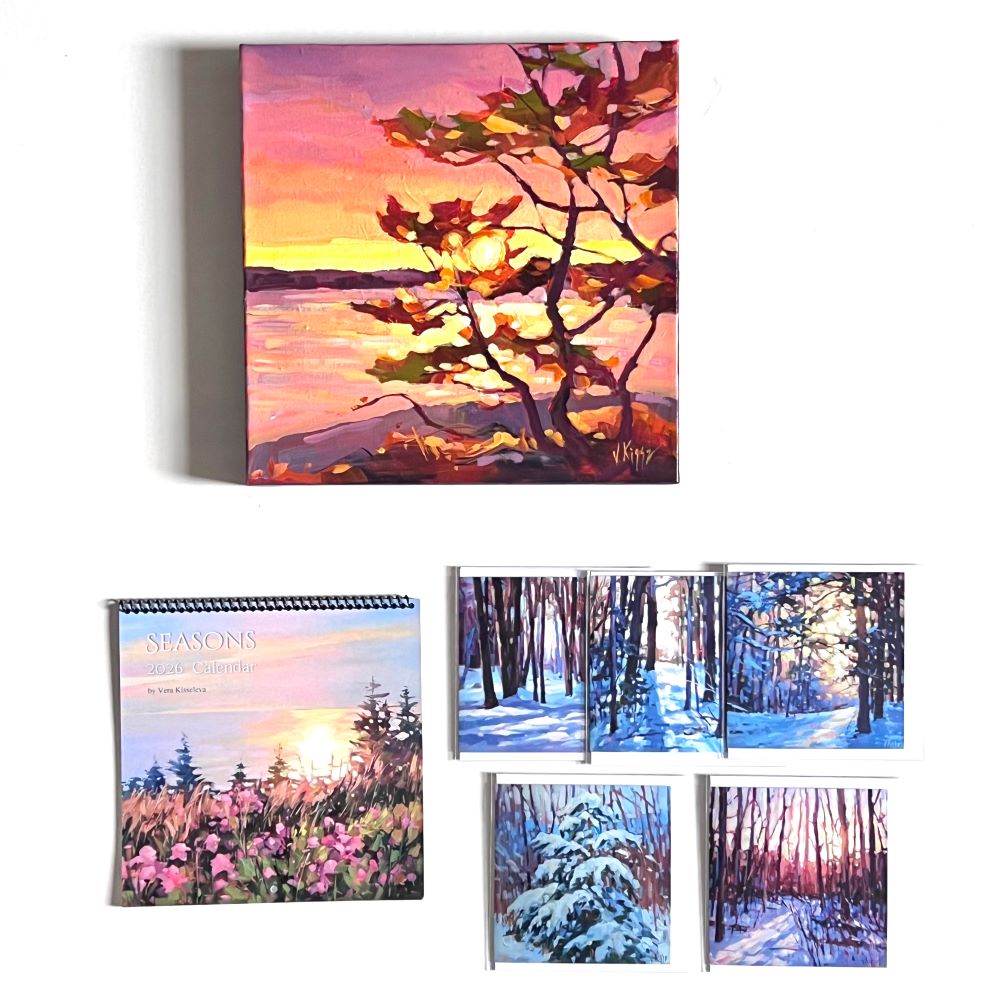 Set of six scenic calendars depicting different seasons.