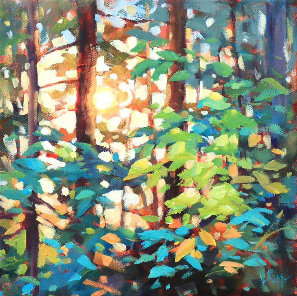 Painting depicted light coming through the tee branches by vera Kisseleva