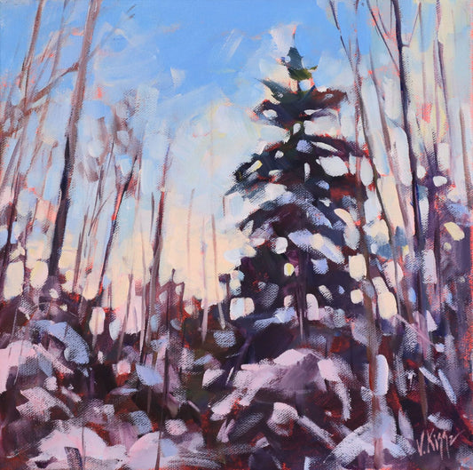 "Snowy Pine Silence" Acrylic on canvas 12"x12"