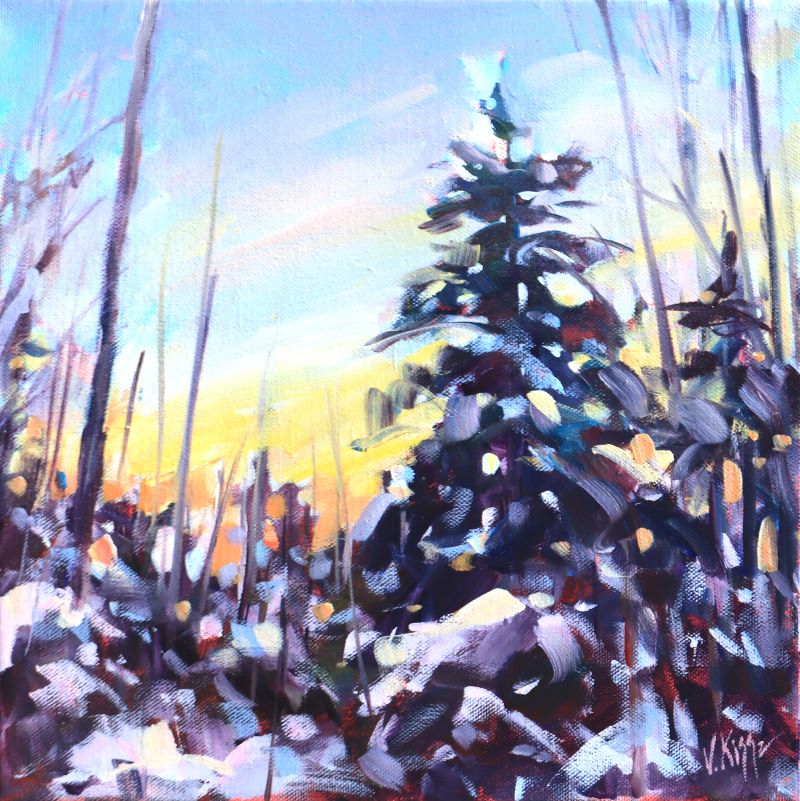 Gift Bundle #9 "Snowy Pine Silence" Acrylic on canvas 12"x12"