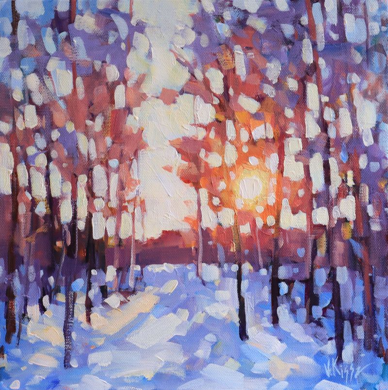 "Winter's Last Light" acrylic on canvas 12"x12"