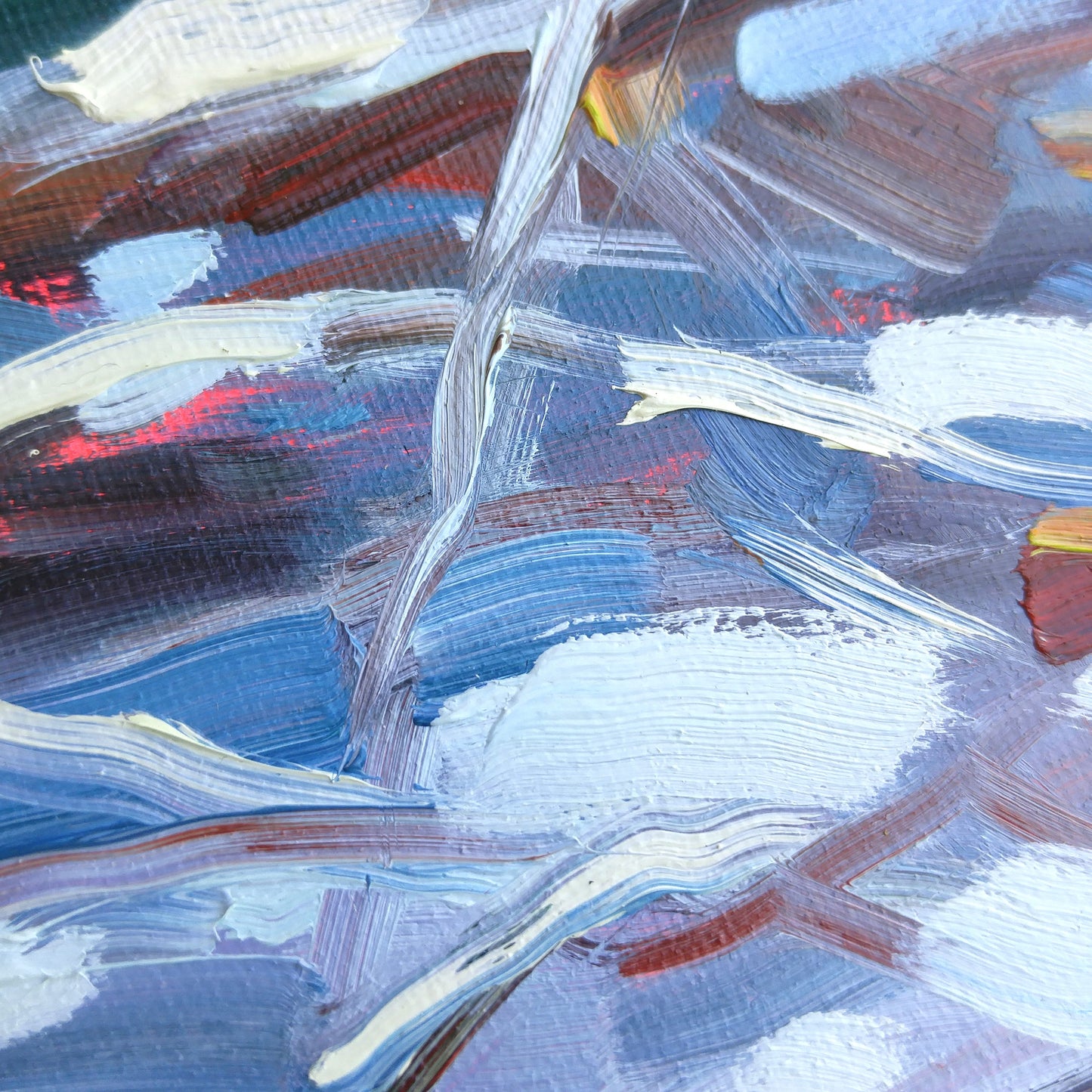 detail of oil painting on canvas impressionistic brush strokes