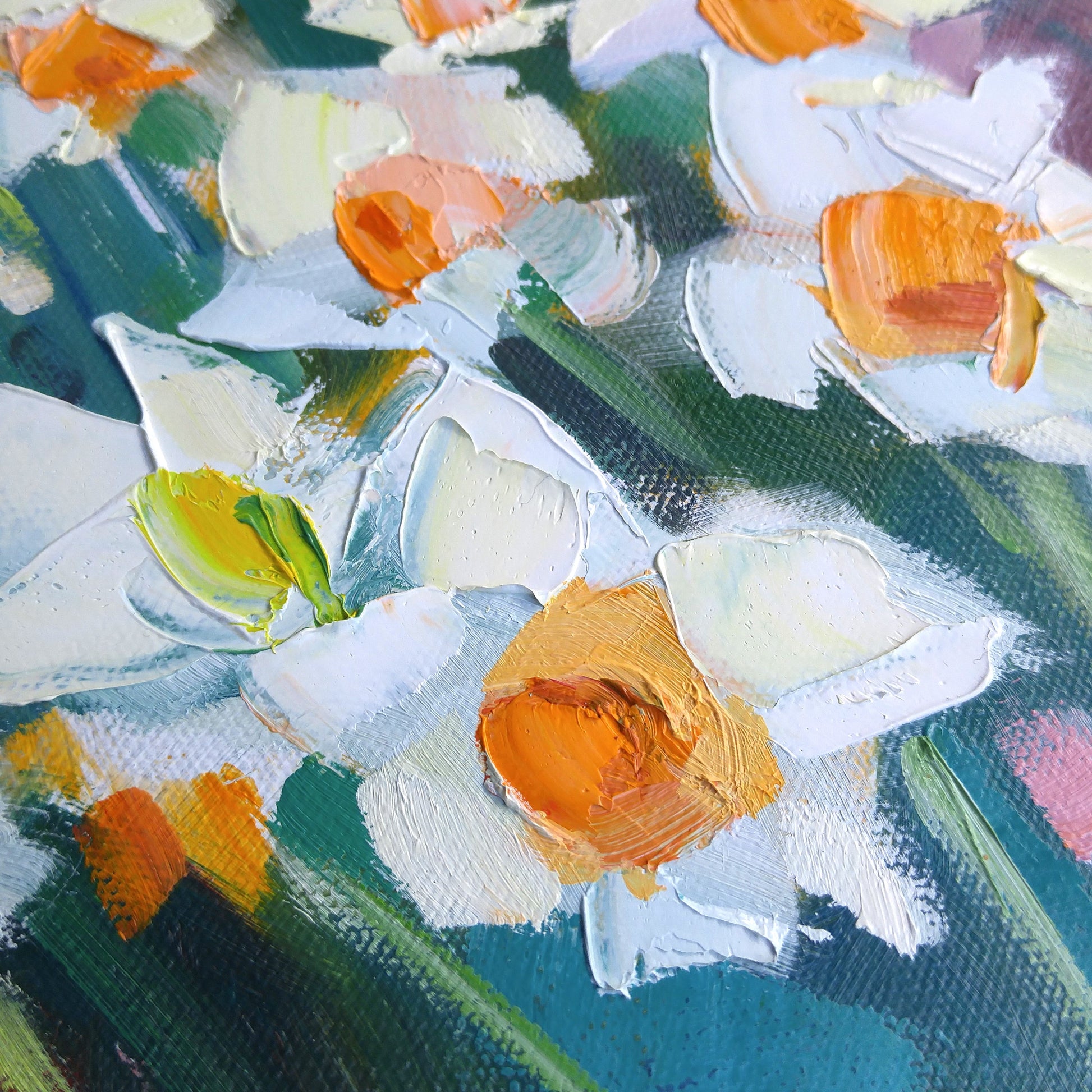 oil painting white daffodils impasto flowers