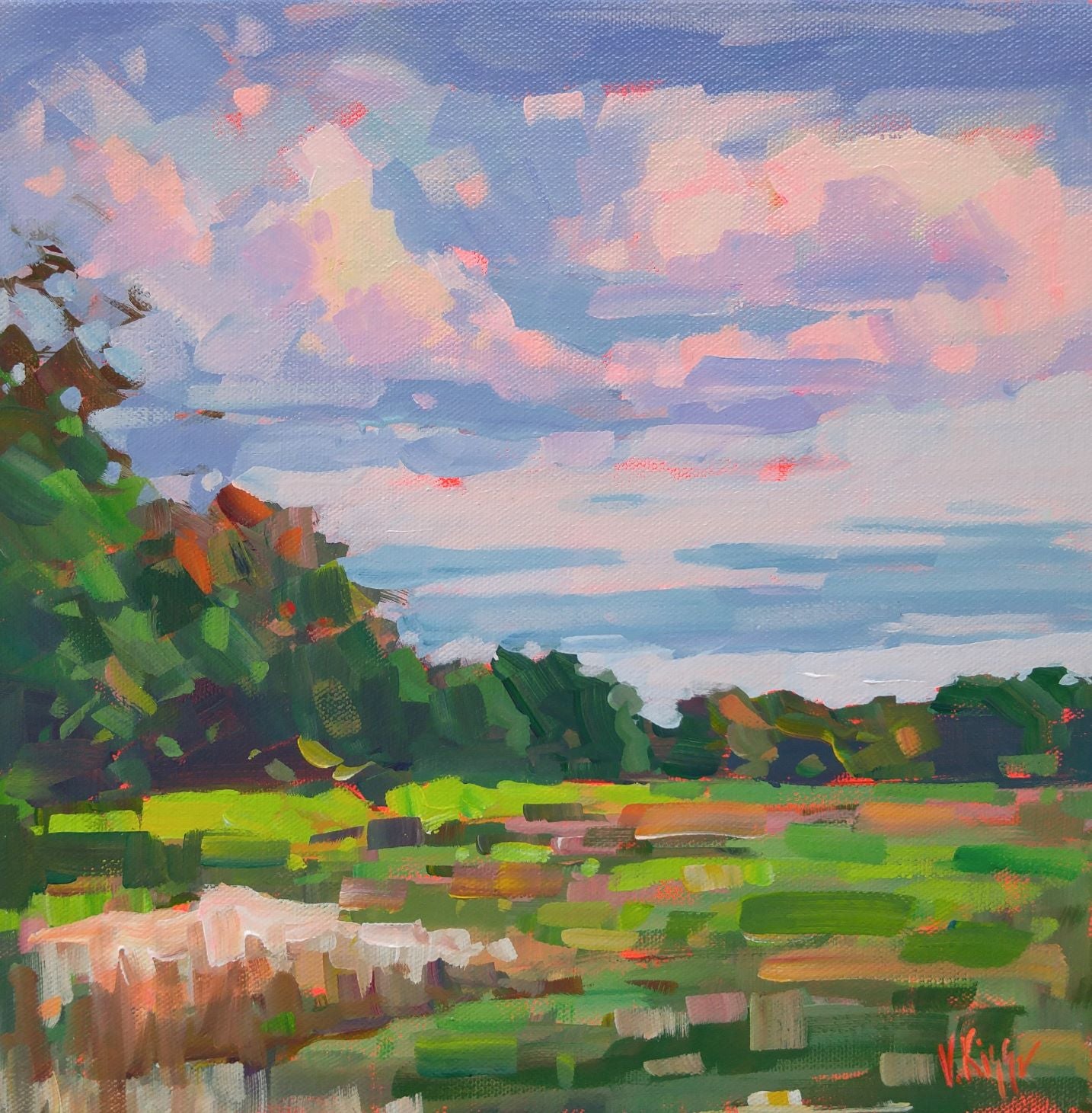 Field and Sky original painting for sale Impressionistic landscape by Vera Kisseleva