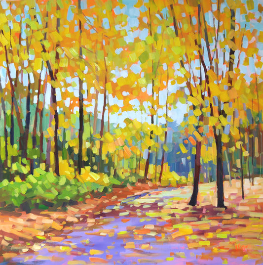 Original acrylic painting on 30"x30" canvas Modern Impressionistic Canadian Autumn Landscape by Vera Kisseleva