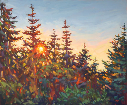 Original Large scale painting modern impressionistic Canadian landscape by Vera Kisseleva Sunset  