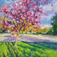 Spring oil landscape on canvas blooming tree original artwork by Vera Kisseleva 