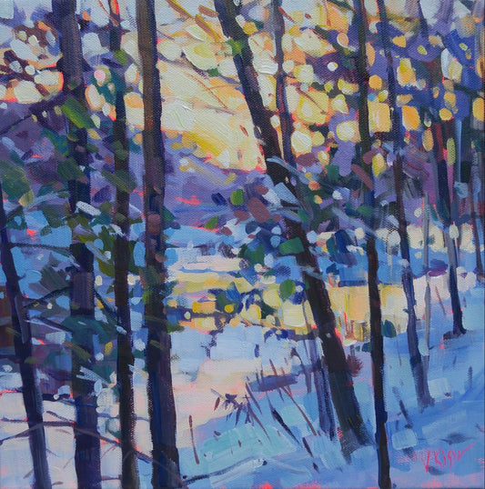 Original Acrylic painting on canvas modern impressionistic winter landscape by Vera Kisseleva